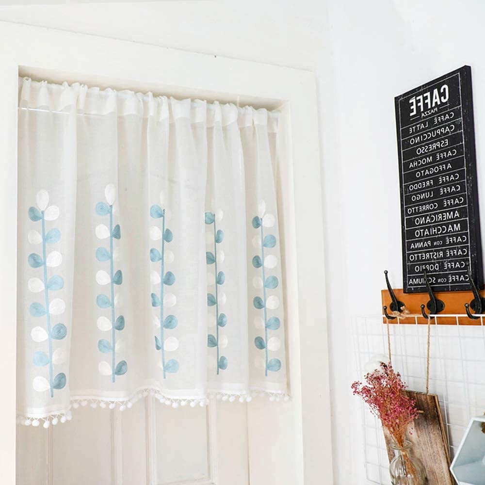 Rideau café brodé blanc à motif minimaliste et moderne 140x80cm