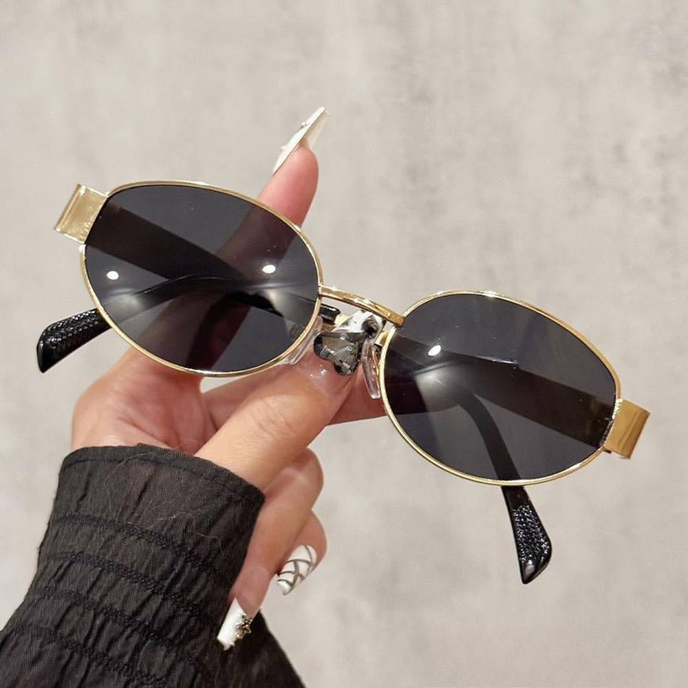 Gafas de sol ovaladas de moda para mujer y hombre. Gafas de sol vintage de moda con montura metálica.