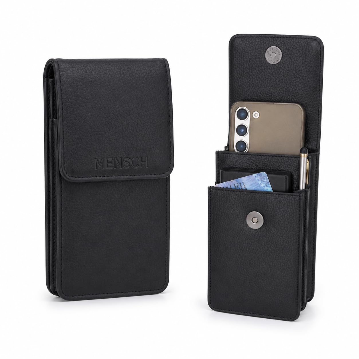 MENSCH Genuine Leather Multifunctional Phone Mobile Pouch Waist Bag with Belt Loop for Accessories, Apple iPhones, Smartphones, Androids Upto 6.7" for Daily Use, Travelling for Men & Women (Black)