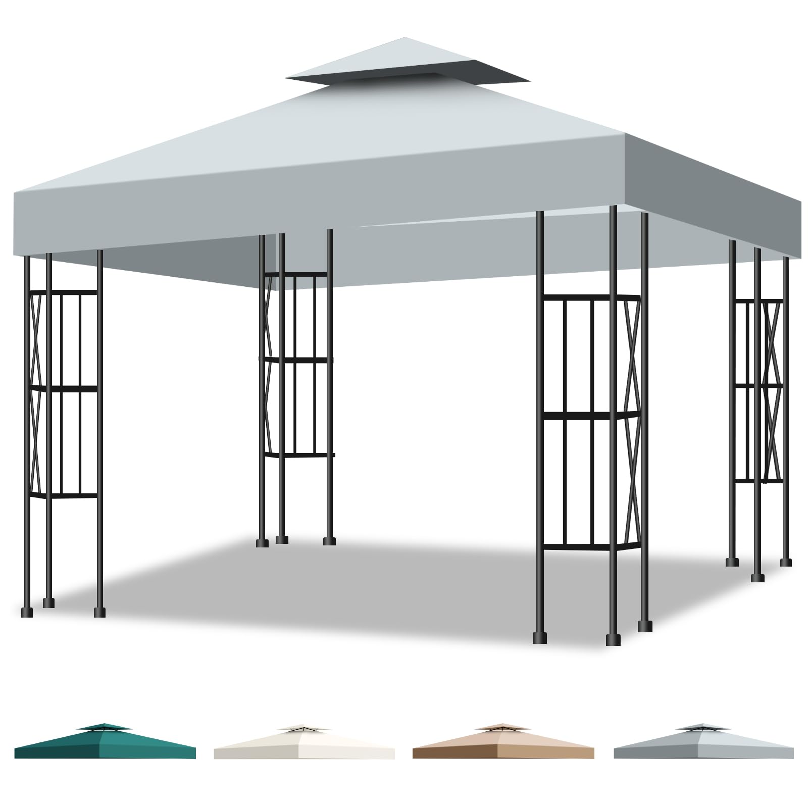Photo 1 of 10x10 Canopy Replacement Top Cover Canopy Top Replacement Double Layer Vented Sunshade Cover Fits Standard 10'x10' Outdoor Gazebo Frame for Backyard/Patio/Garden Waterproof UV Resistant (Gray)