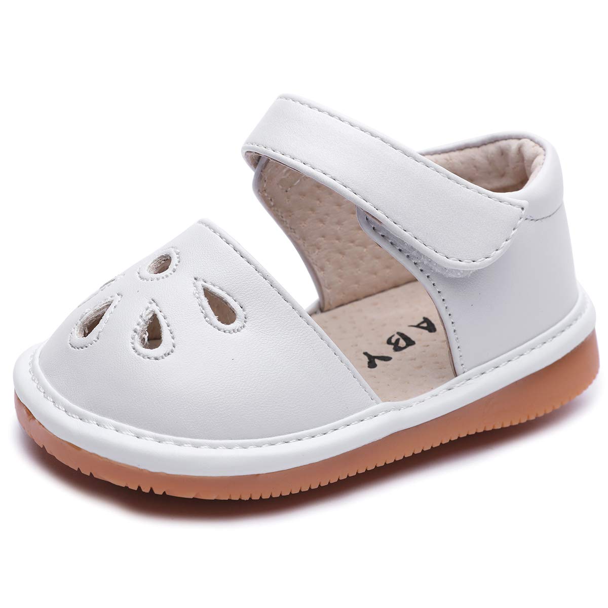 SkebloToddler Girls Squeaky Shoes Flower Punch Baby Mary Jane Flats Sandals (Removable Squeakers)