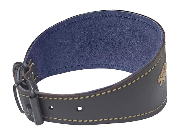 Foto 3 de 4 de Tiendas LGP - Collar para Perros Galgos de Piel Flor con Detalle de Galgos Bordado, 7 x 48 cm. Color Marrón