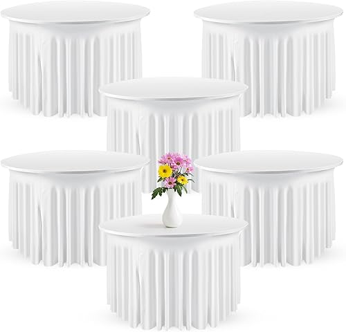 Miniatura 1 de Paquete de 6 manteles redondos de elastano sin arrugas, elásticos para mesa redonda con falda, para fiestas, bodas, decoración del hogar, fiestas,