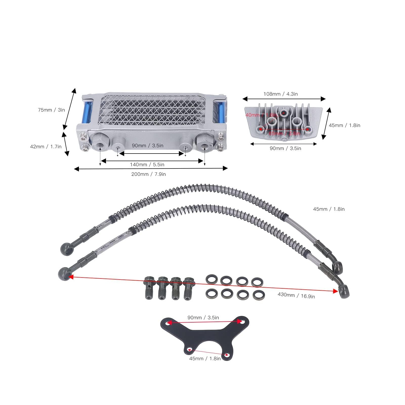 HERCHR Dispositivo di Raffreddamento Dell'olio per Moto, Universale Set di Radiatori per Olio Motore, Sistema di Raffreddamento, Kit di Ricambio per 125, 50cc, 150cc, Dirt Pit Bike