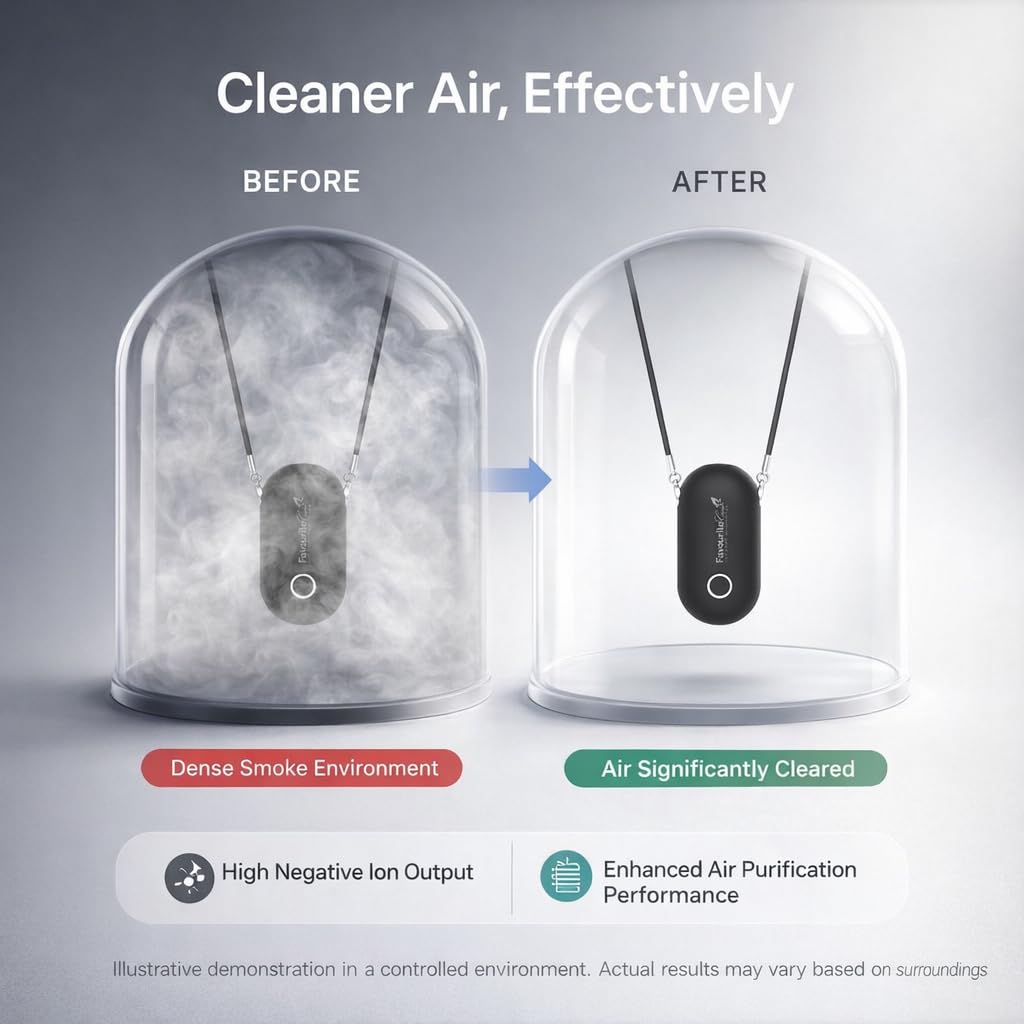 Favourite Care Sport Active Personal Wearable & Portable Air Purifier Necklace | 30.6M Ions/cm³ | 20Hr Battery | CE/RoHS/FCC Certified | PM2.5 & Dust Shield for Runners & Gym Black 1