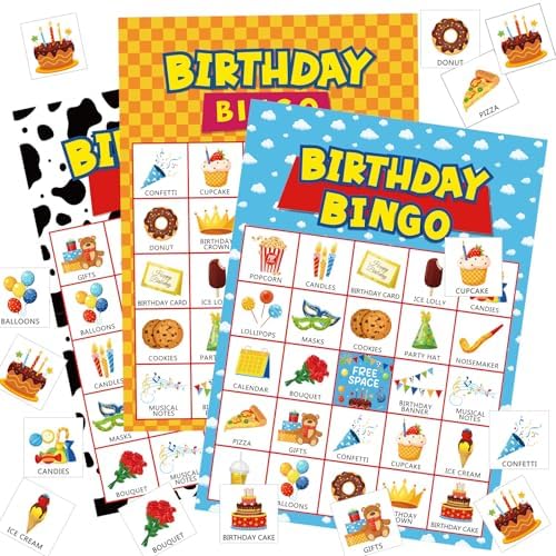 Shappy 35 Pcs Toys Birthday Bingo Cards 24 Players Cartoon Party Games ...