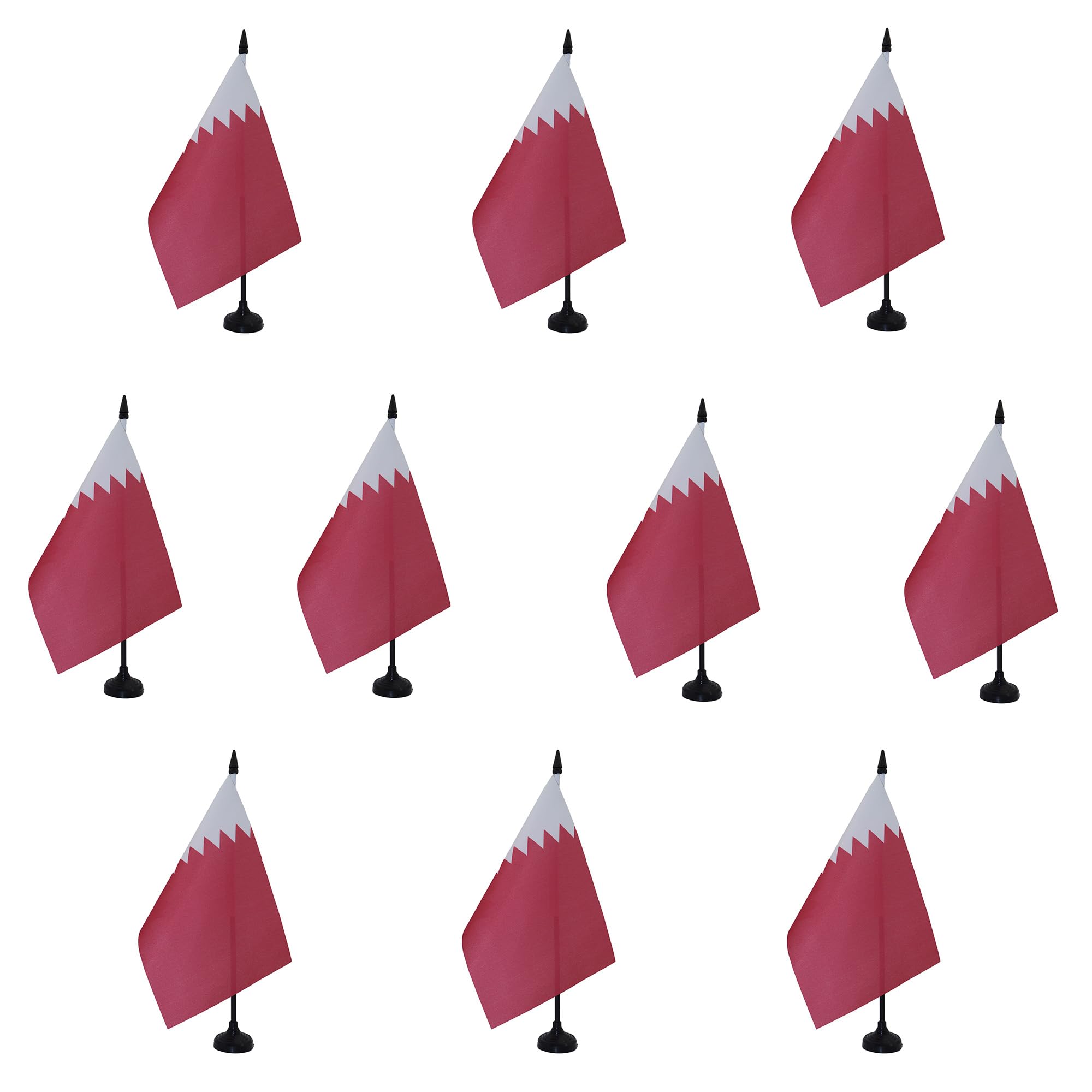 AZ FLAG - Set of 10 Qatar Table Flag 5'' x 8'' - 10 Small Qatari Office Flags 100% Polyester 21 x 14 cm - Mini Desk Flag with 10'' Pole and Black Plastic Base