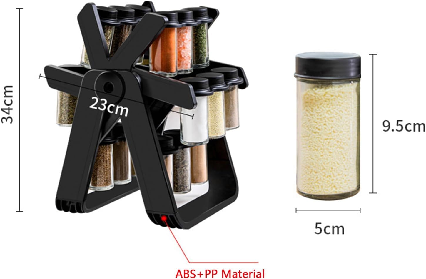 Organizador de especias giratorio de 360 grados, con rueda de la fortuna, estante para especias con 18 tarros de especias de cristal, organizador de especias para encimeras de cocina, armarios
