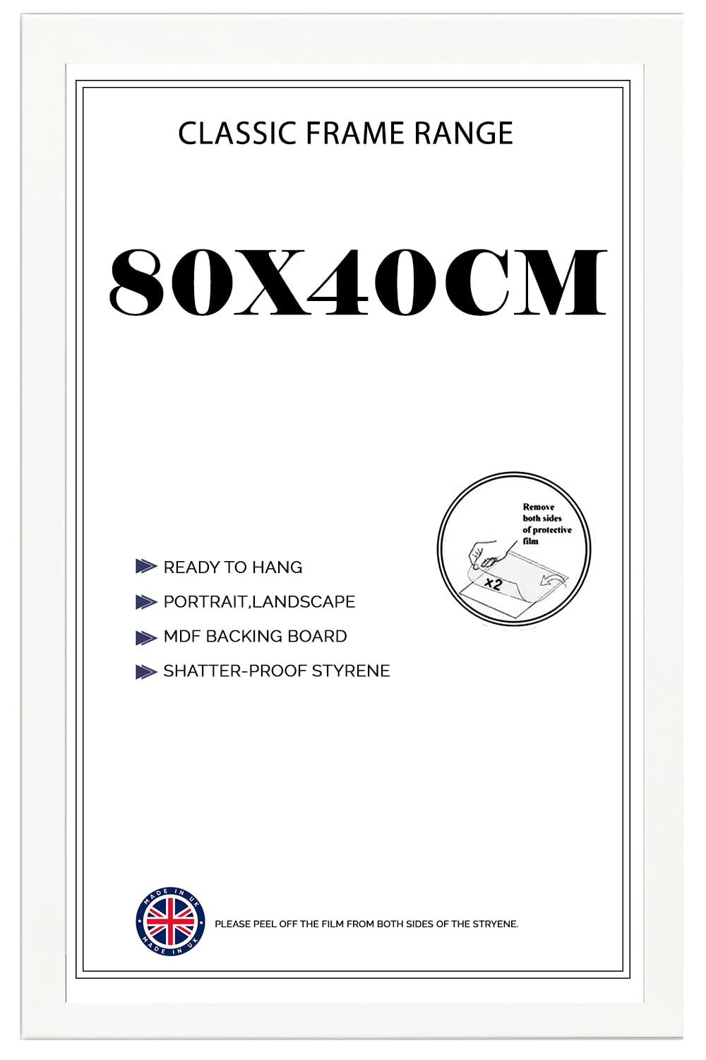 Poster frame 80x40cm, Crystal Clear HD Front White Picture frame 40x80, Jigsaw Puzzle Horizontally or Vertically