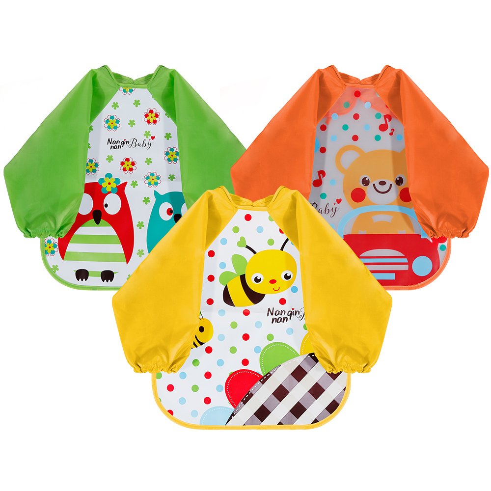 Lictin Set di 3 bavaglino a manica lunga bavaglino impermeabile (Multicolore)