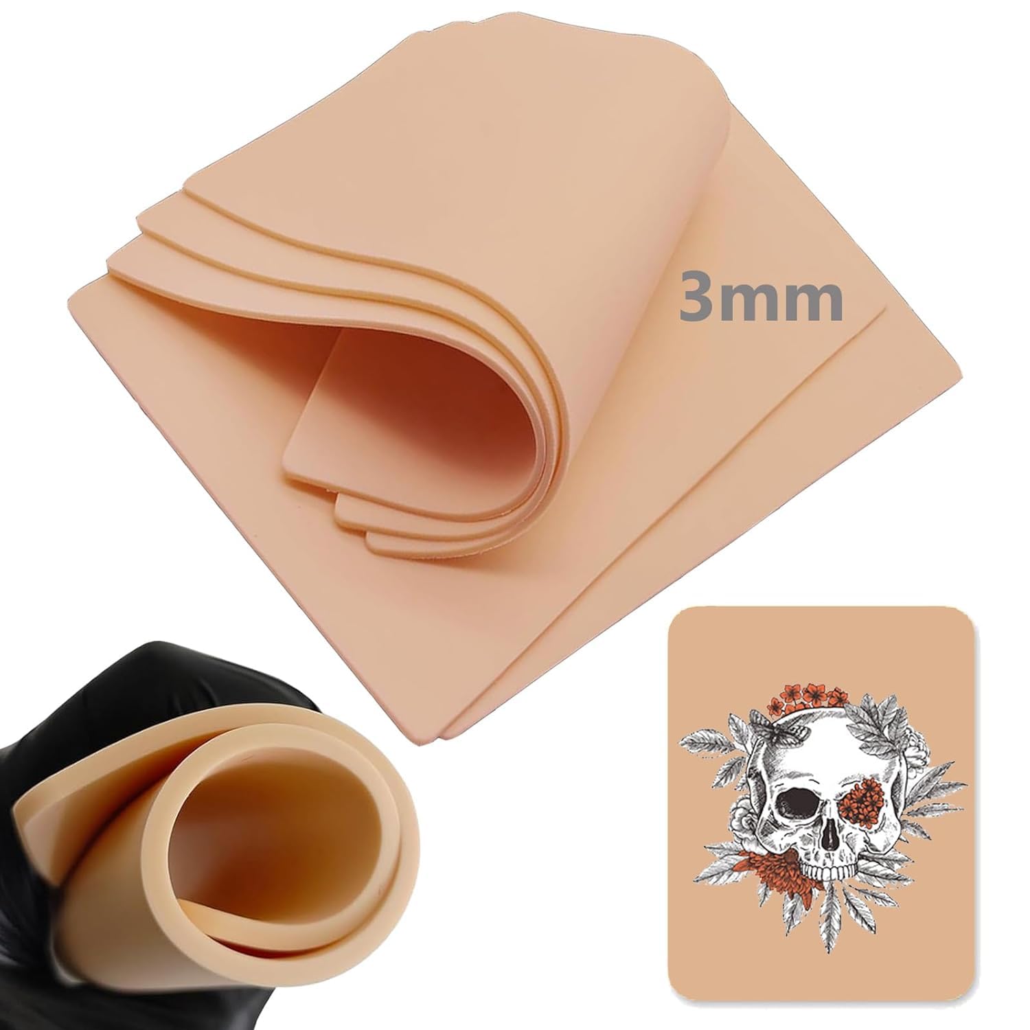 UnihubyTattoo Skins 3mm, 6pcs Tattoo Practice Skin 3mm Fake Skins fot Tattooing 8x6" Tattoo Fake Skin Piel Sintética Tatuaje