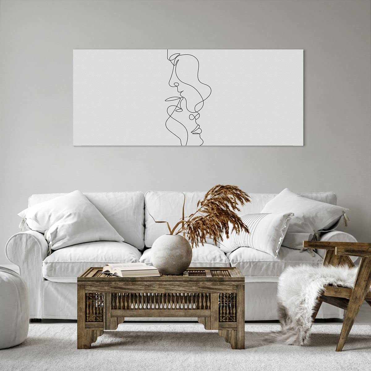 Cuadro Decorativo Lienzo 120x50 Cm - Diseño Boho Ramitas, Listo Para Colgar, Impresión Calidad Premium