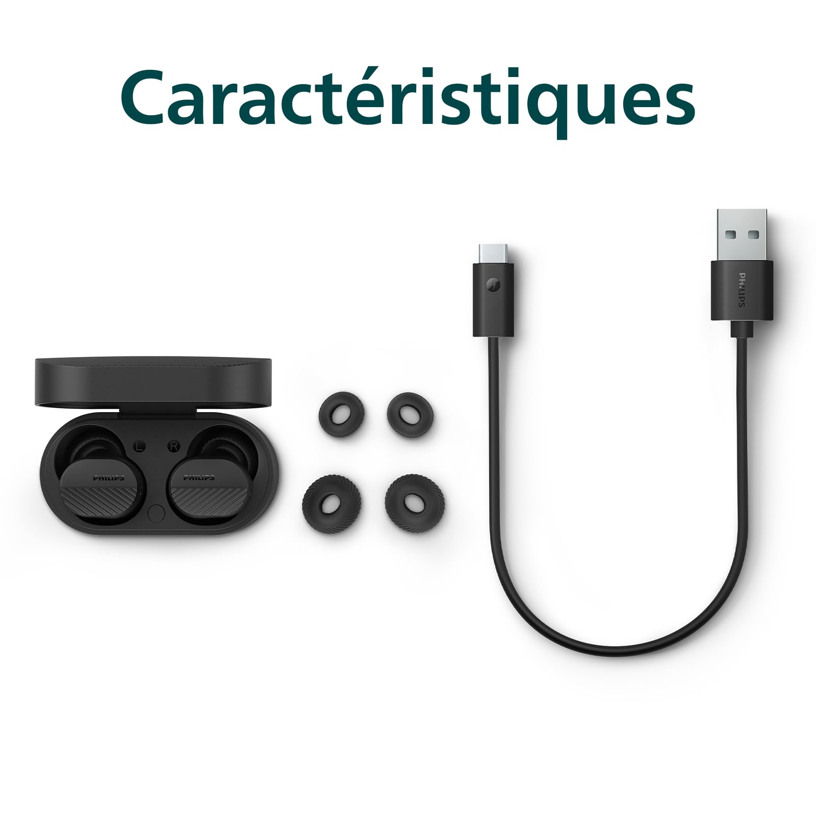 PHILIPS TAT5000BK Écouteurs Intra-Auriculaires Bluetooth True Wireless Réduction du Bruit, Petites Oreillettes - Dynamic Bass, boîtier de Charge de Poche, 40 h d'autonomie, appels clairs - Noirs
