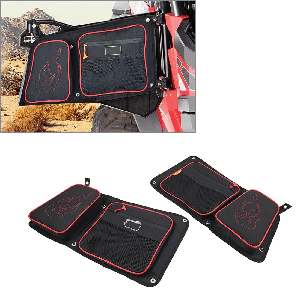 GZYF 2 pcs Rear Door Bags Knee Pad Nylon Black+Red For Polaris RZR XP4 1000 4 Door 2014-2023