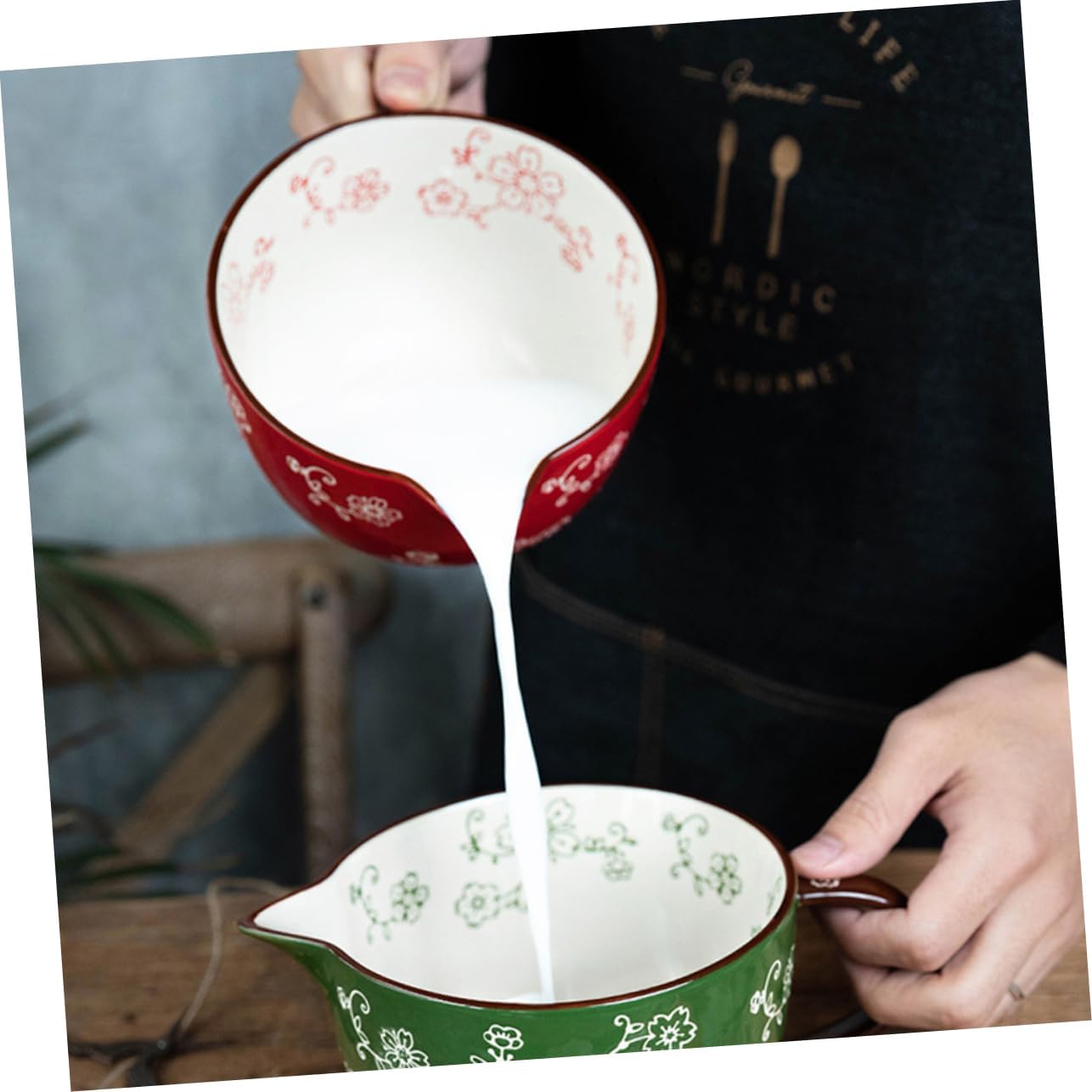 GLEAVI Ceramic Mixing Bowl Spout Mixing Bowl for Kitchen Dishwasher Safe for Cooking and Baking 1-Piece Design