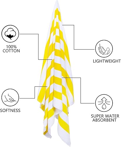 Miniatura 5 de WINDMILL Toalla de playa grande de 30 x 60 pulgadas para adulto, 100% algodón, toalla de piscina a rayas, suave, de secado rápido, súper absorbente,