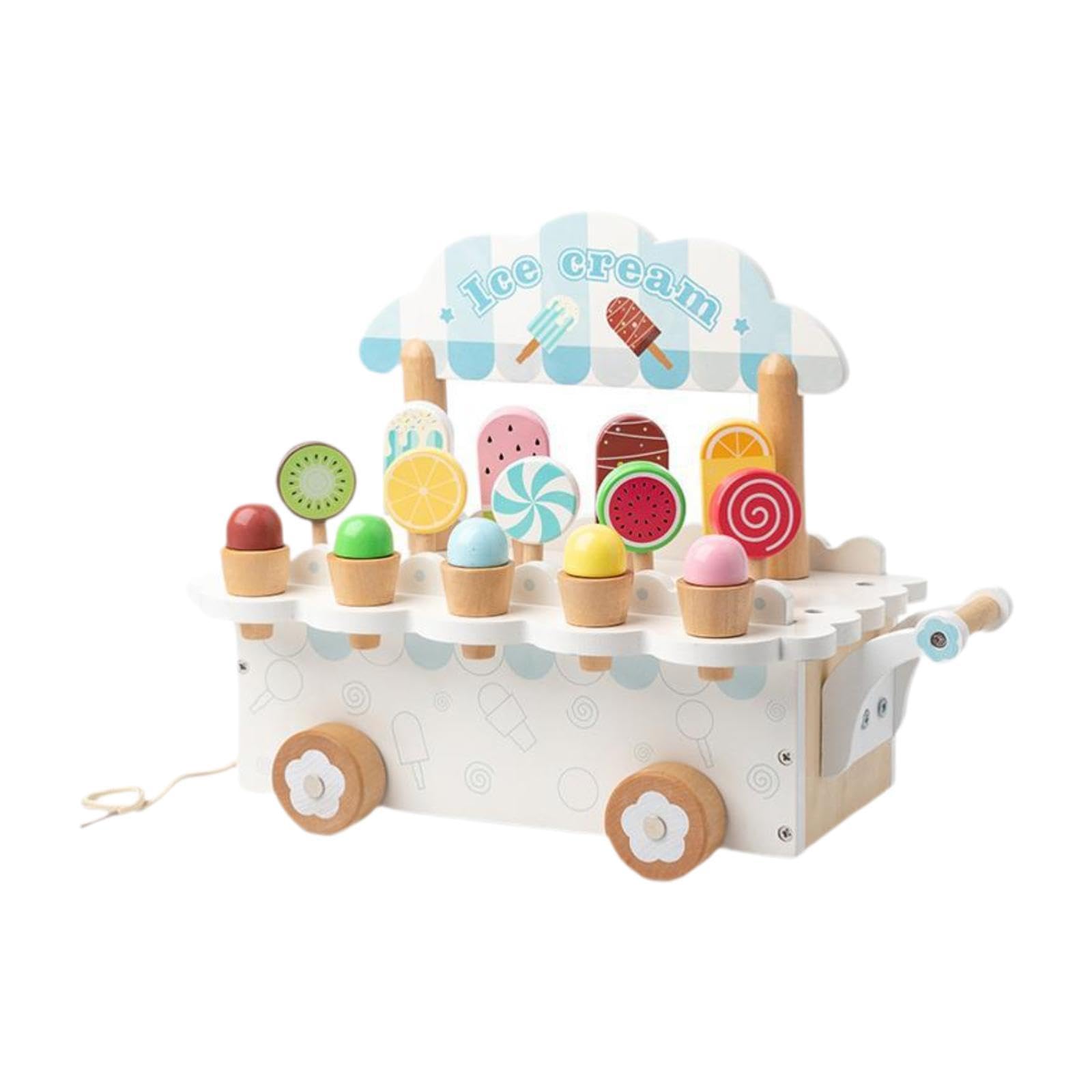 Juego de Helados de Madera, Juguetes de Madera, Accesorios de Cocina, Juego de Juguetes de Comida, Juguete de para Niños Y Niñas, Regalos Navid, Blanco