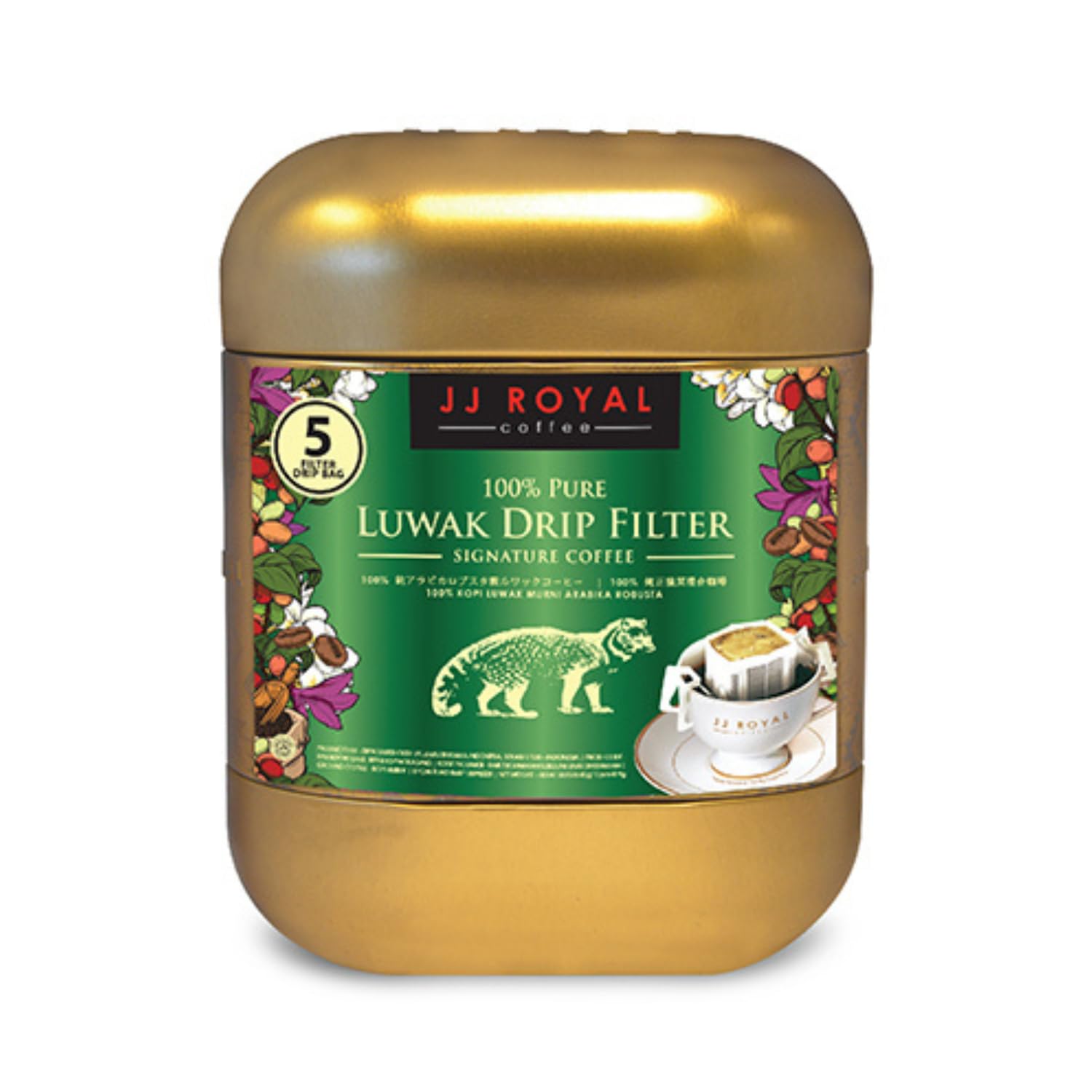 JJ  100% Pure Luwak Coffee 100g缶 JJ Royal Coffee 100% Pure Luwak Drip Filter, Signature Coffee, 5