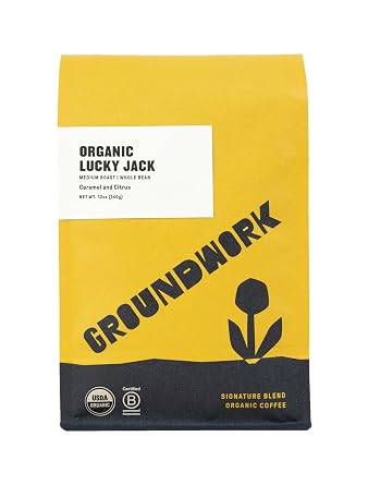 Groundwork USDA Organic Whole Bean Coffee, Lucky Jack, 12 oz Bag