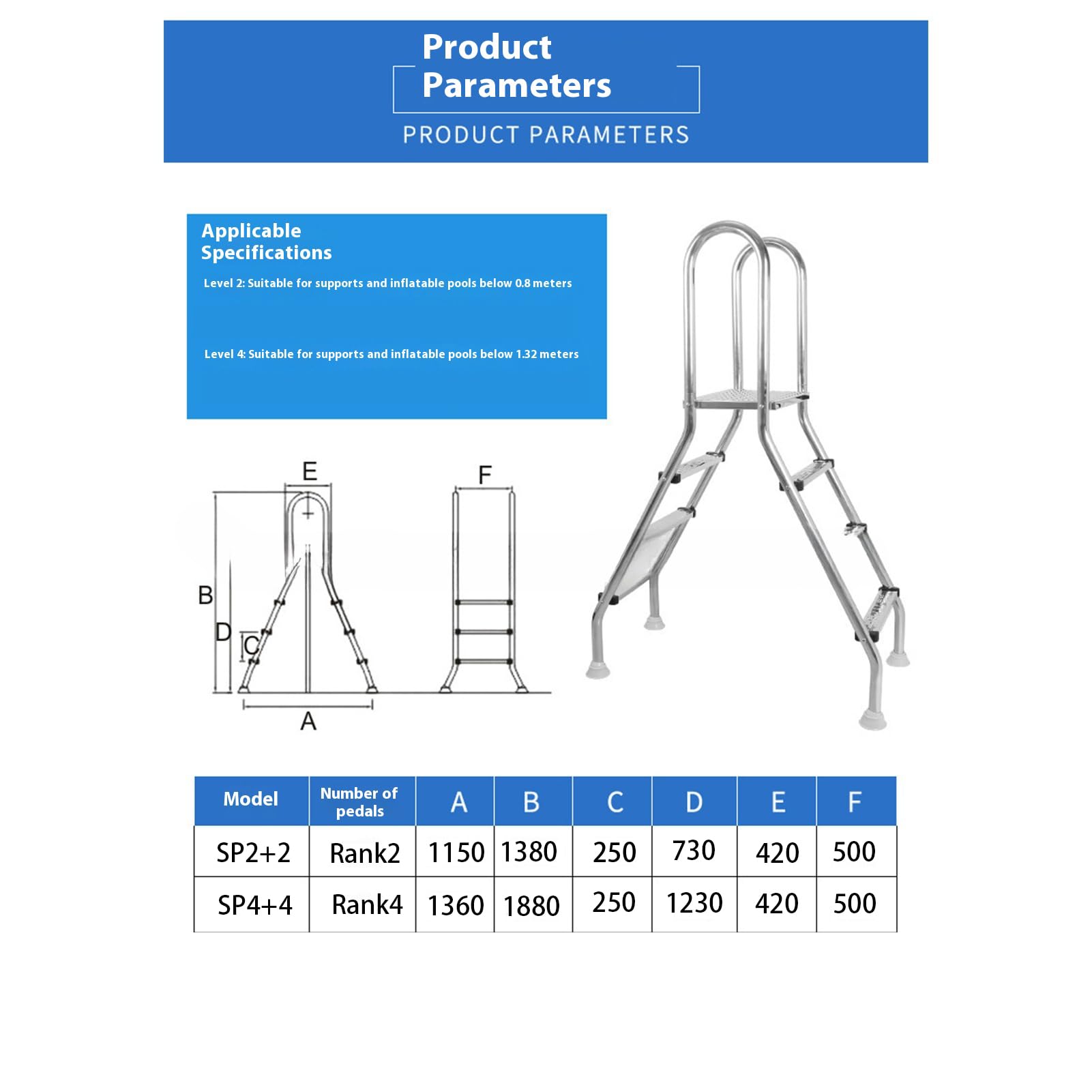 Échelle De Piscine Robuste en Acier Inoxydable - Escalier De Piscine Hors Sol à Deux Marches Et à Double Face AntidéRapante, pour Utilisation à L'IntéRieur Et à L'ExtéRieur