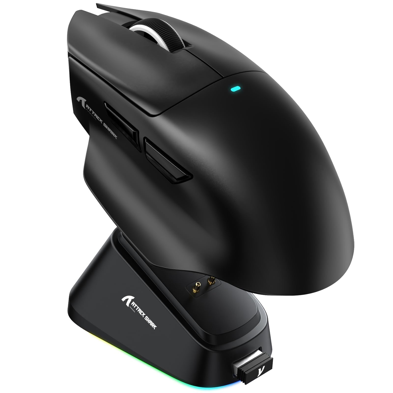 ATTACK SHARK V6 Wireless Gaming Mouse with RGB Charging Dock, 25K DPI PAW3311 Sensor, 1K Polling Tri-Mode PC Mice,500mAh Battery Cloud-Based AI Driver for Win/Mac,Black-image-16
