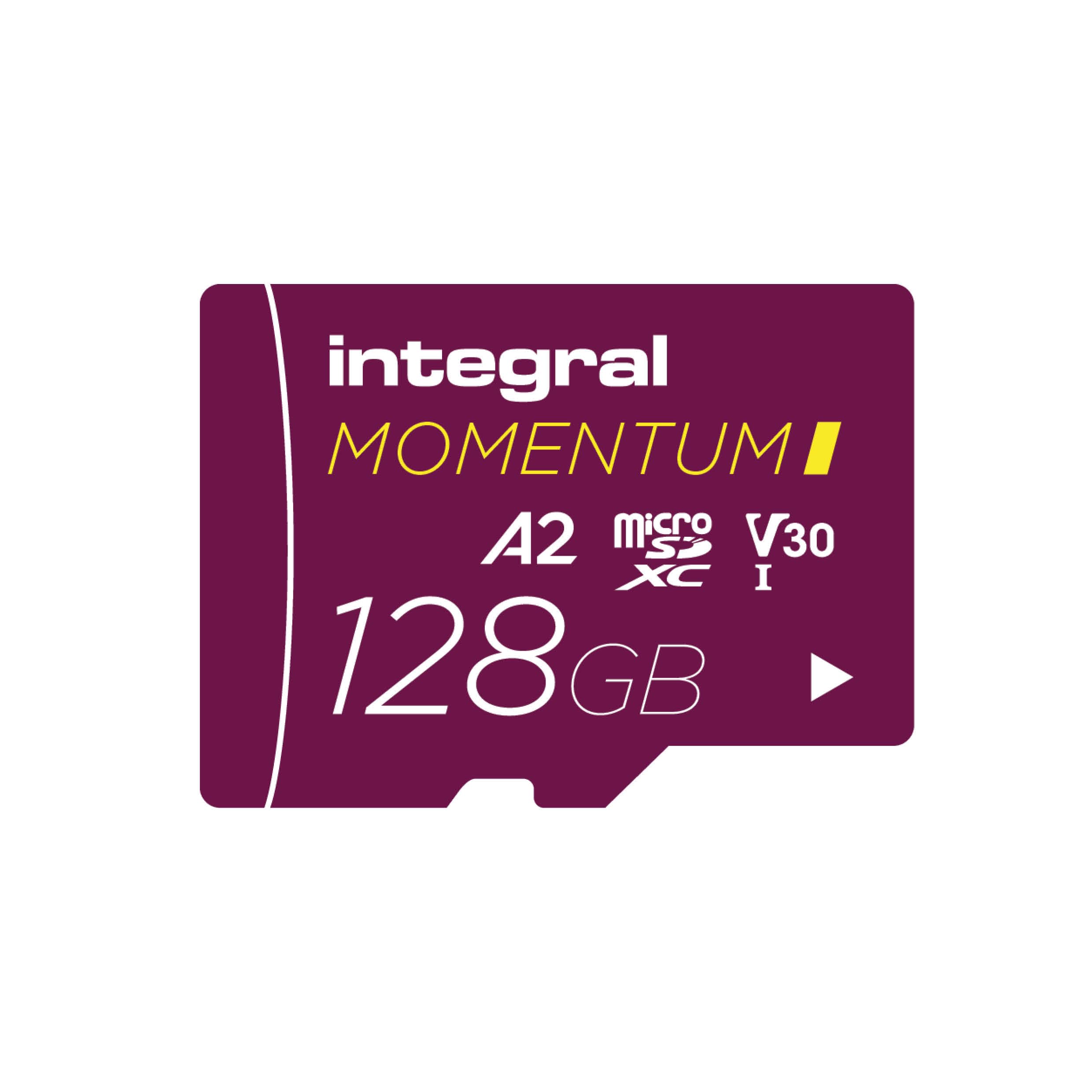 Integral Momentum I Tarjeta Micro SDXC de 128 GB, hasta 210 MB/s de Lectura y 180 MB/s de Escritura, V30, U3, A2, 4K/5K UHD para GoPro, Drones dji, cámaras de acción, Resistente al Agua