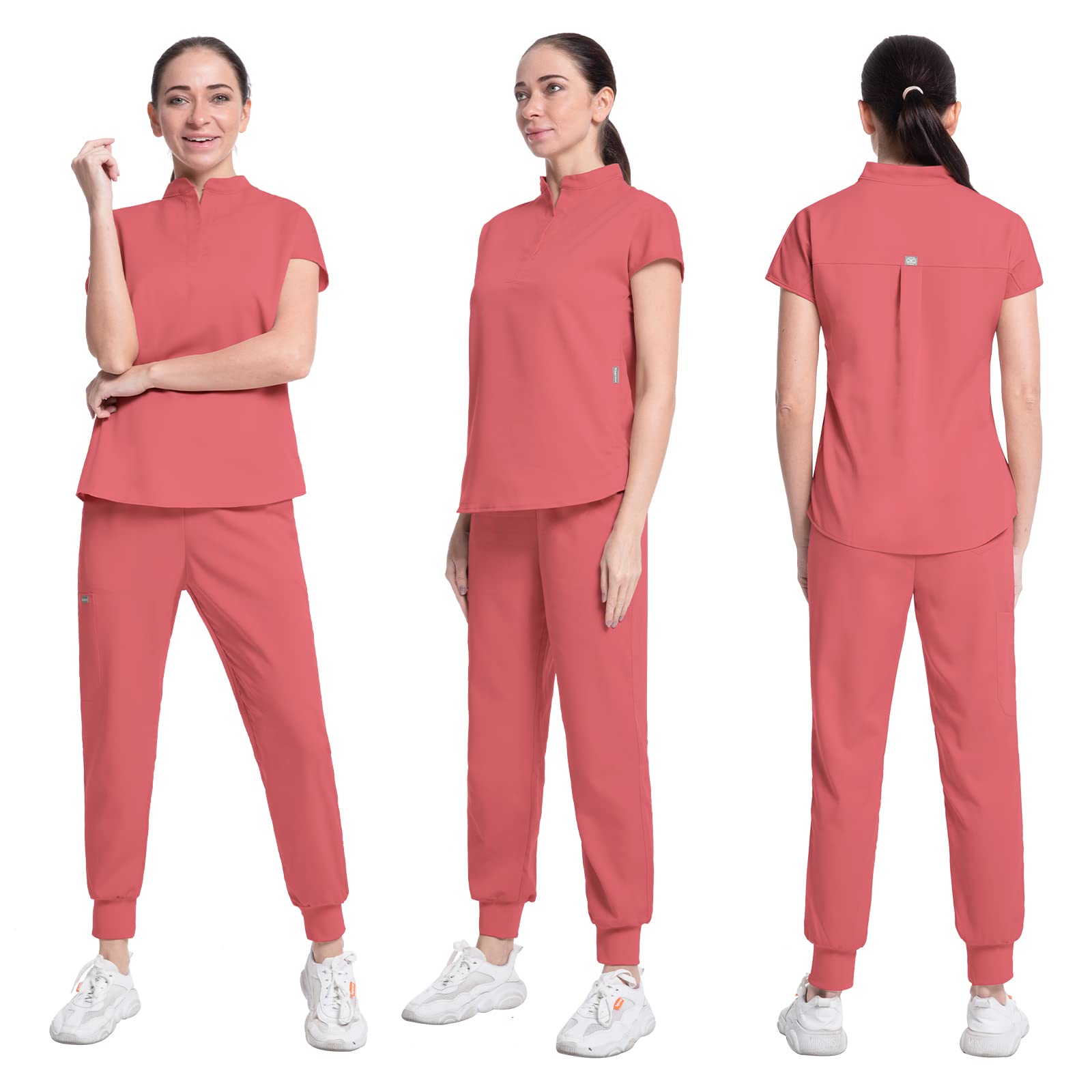 VIAOLI Women's Jogger Scrub Set with Pocket Medical Uniforms Include V-Neck Scrub Top and Pant Fitted Stretch Scrub Set-12 Color