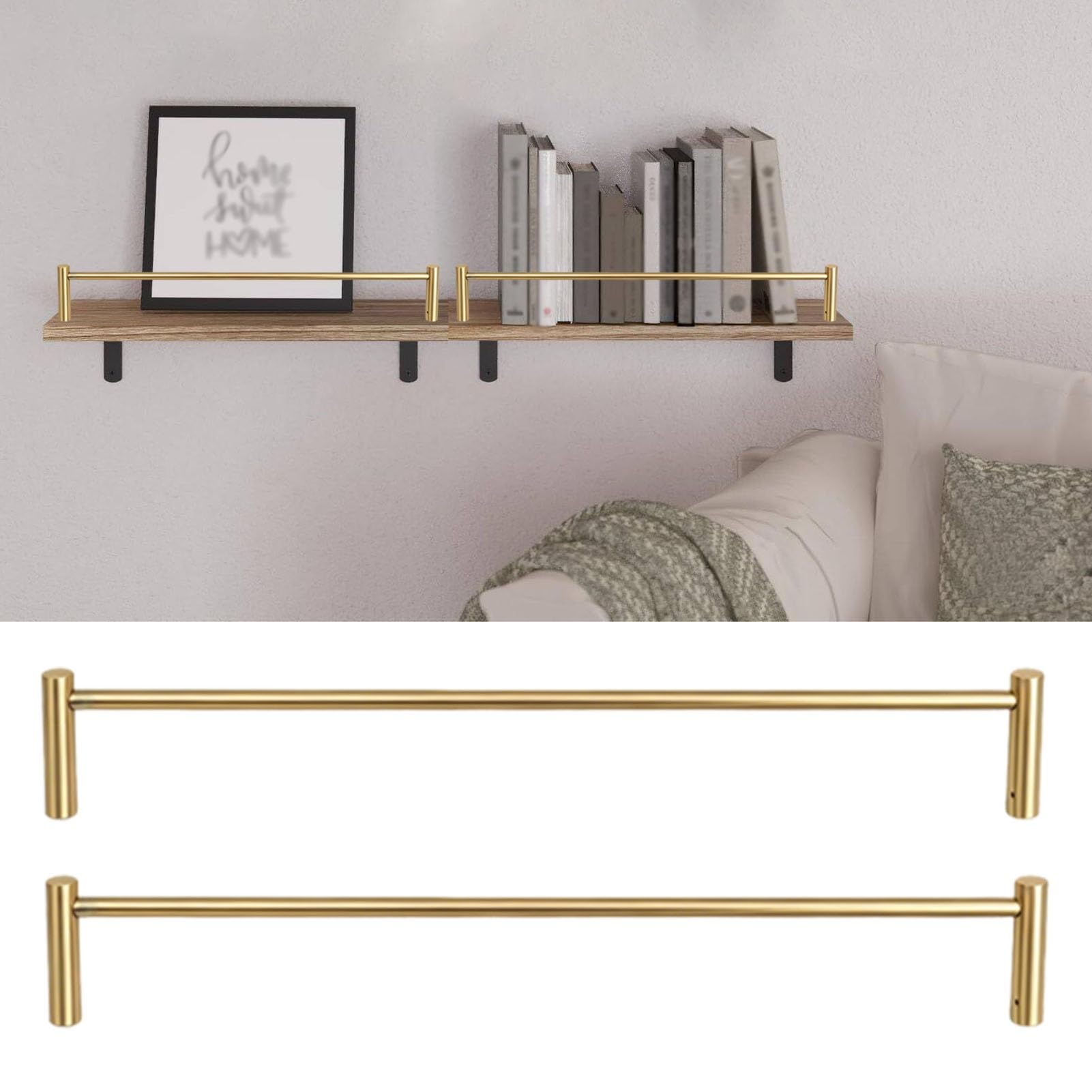Ringhiera per Mensola Set di 2 Binari in Ottone per Mensole a Scomparsa, Binario di Protezione per Scaffalature con 4 Montanti, Parapetto per Scaffali a Gondola per Negozi(8in/20cm)