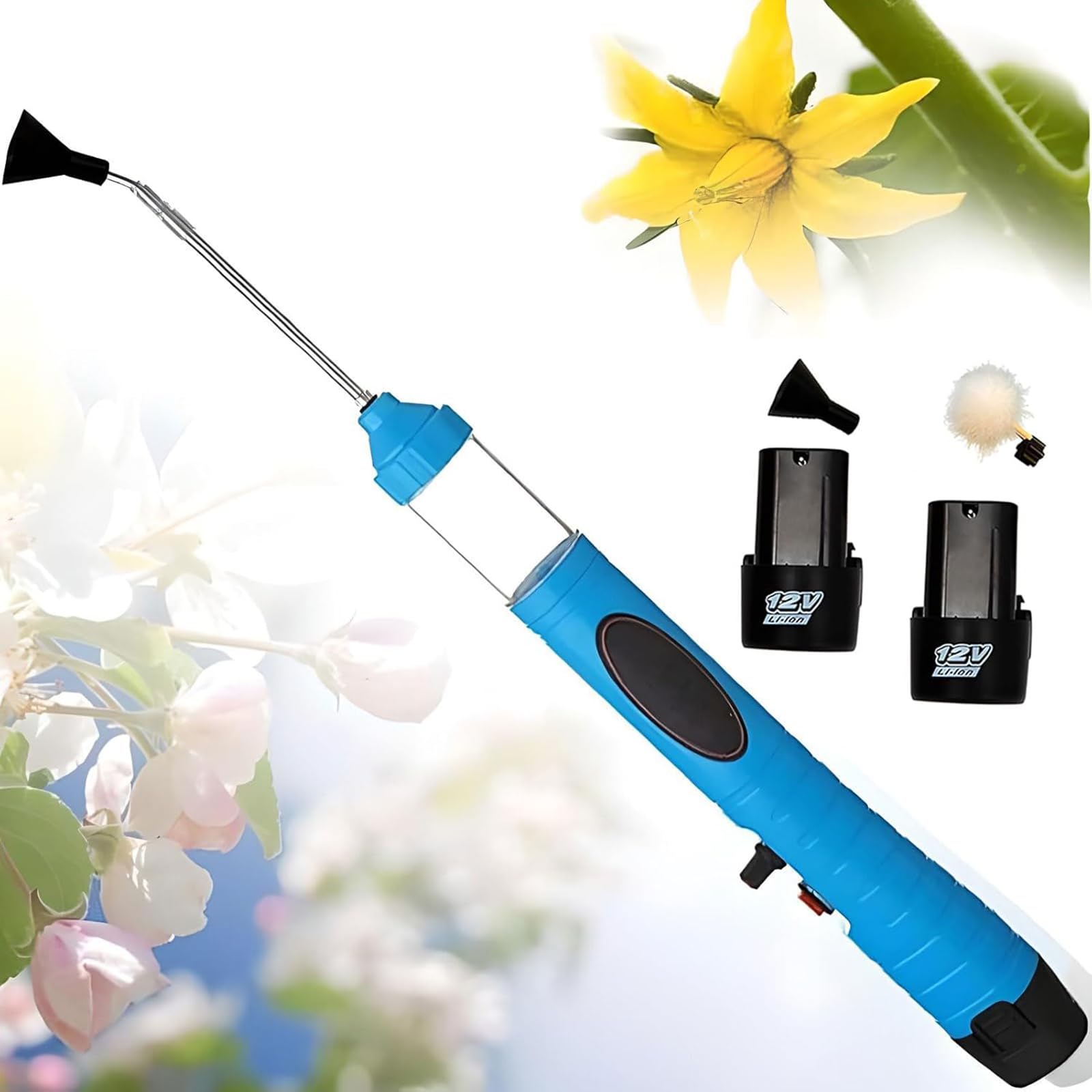 Spruzzatore Elettrico per impollinazione di ortaggi, pomodori e Kiwi, Strumento a velocità Regolabile con testine Multiple per Un;impollinazione Continua ed efficiente delle pere.