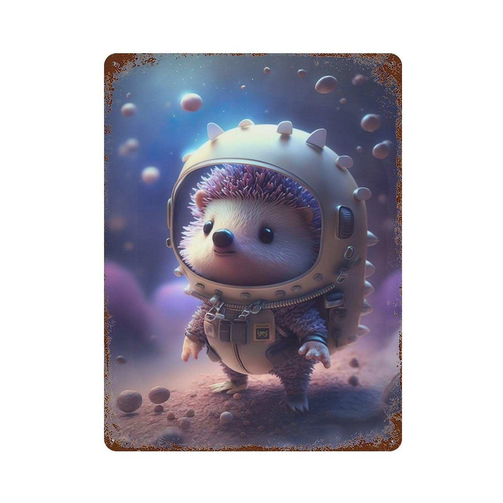 Astronaut Space Hedgehog Distressed Metal Wall Sign 15.7"x11.8", for Farmhouse, Kitchen And Entryway Decor, Rustic Home Decor