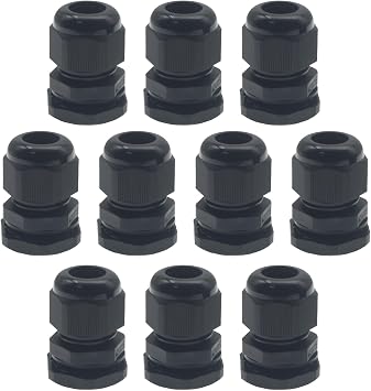 10 Pcs Black M20x1.5 Waterproof Cable Glands Joints Adjustable 6-12mm Cable Connectors Compression Cable Glands with Locknuts IP68