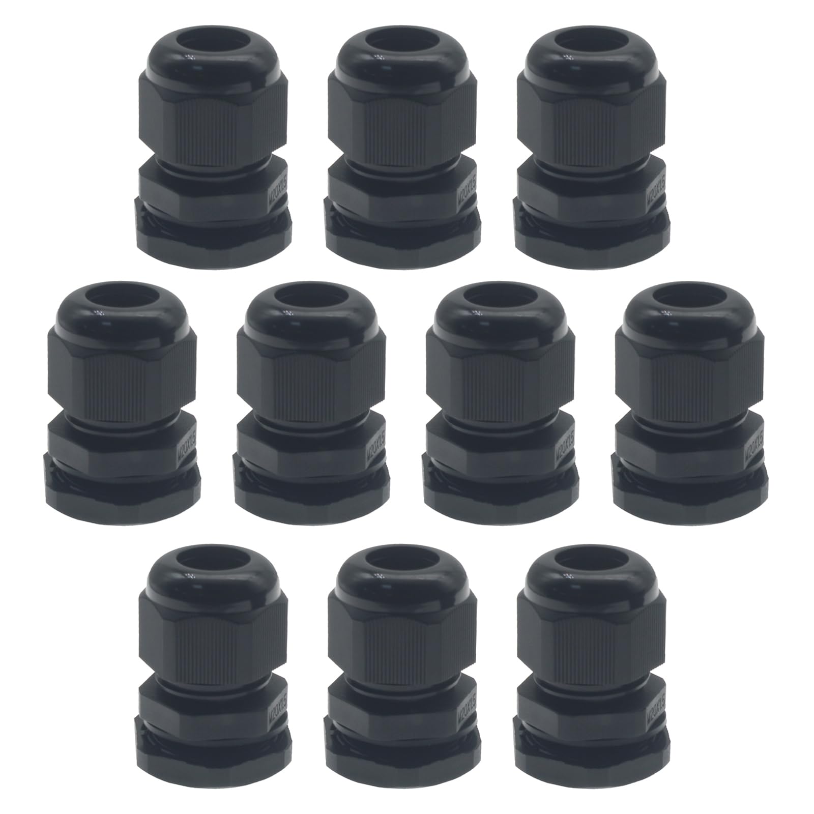 GWYAN 10 Pcs Black M20x1.5 Waterproof Cable Glands Joints Adjustable 6-12mm Cable Connectors Compression Cable Glands with Locknuts (IP68)
