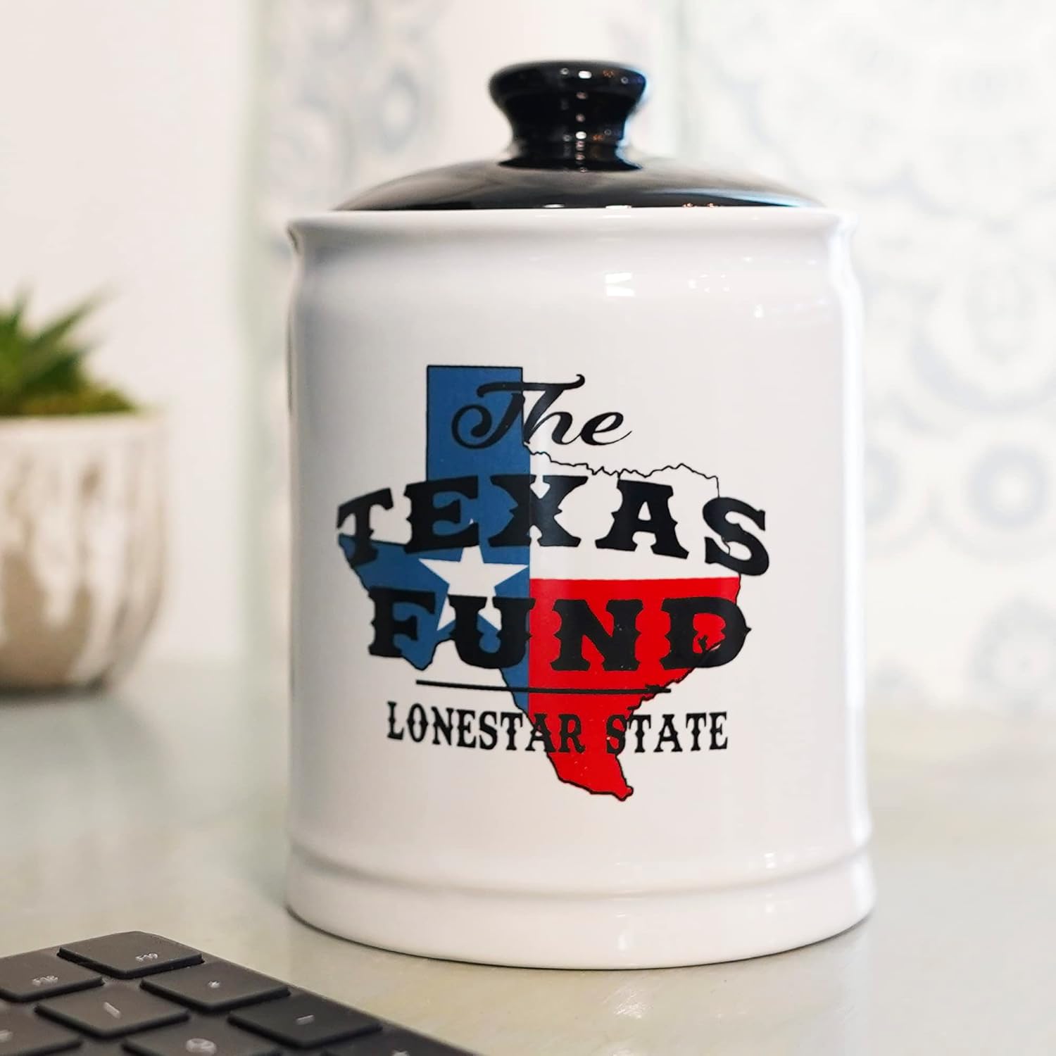 Cottage Creek Texas Travel Essentials Piggy Bank, Adventure Fund Coin Jar, Gifts for Women & Men, Mom Gifts, Desk Decor with Texas Flag, Candy Dish, Texas Souvenirs & Road Trip