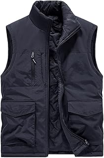 Chaleco de trabajo informal para hombre con muchos bolsillos, chaleco de ocio, chaqueta de color sólido, cuello alto, chaleco para exteriores, transpirable, sin mangas, chaleco deportivo para correr