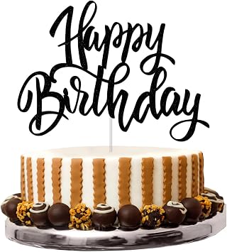 Happy Birthday Cake Decorations, Gold Double-Sided Glitter Letters, Birthday Party Supplies, Cake Topper Decorations Black