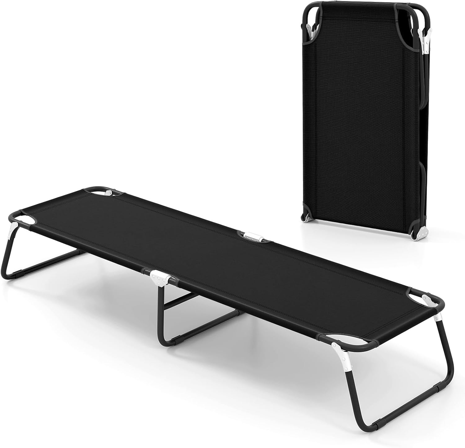 Goplus Folding Camping Cot, Heavy Duty Collapsible Foldable Camping Bed for Adults Kids with Non-Slip Foot Pad, Indoor Outdoor Portable Sleeping Cot for Hiking, Camping, Fishing (Black)