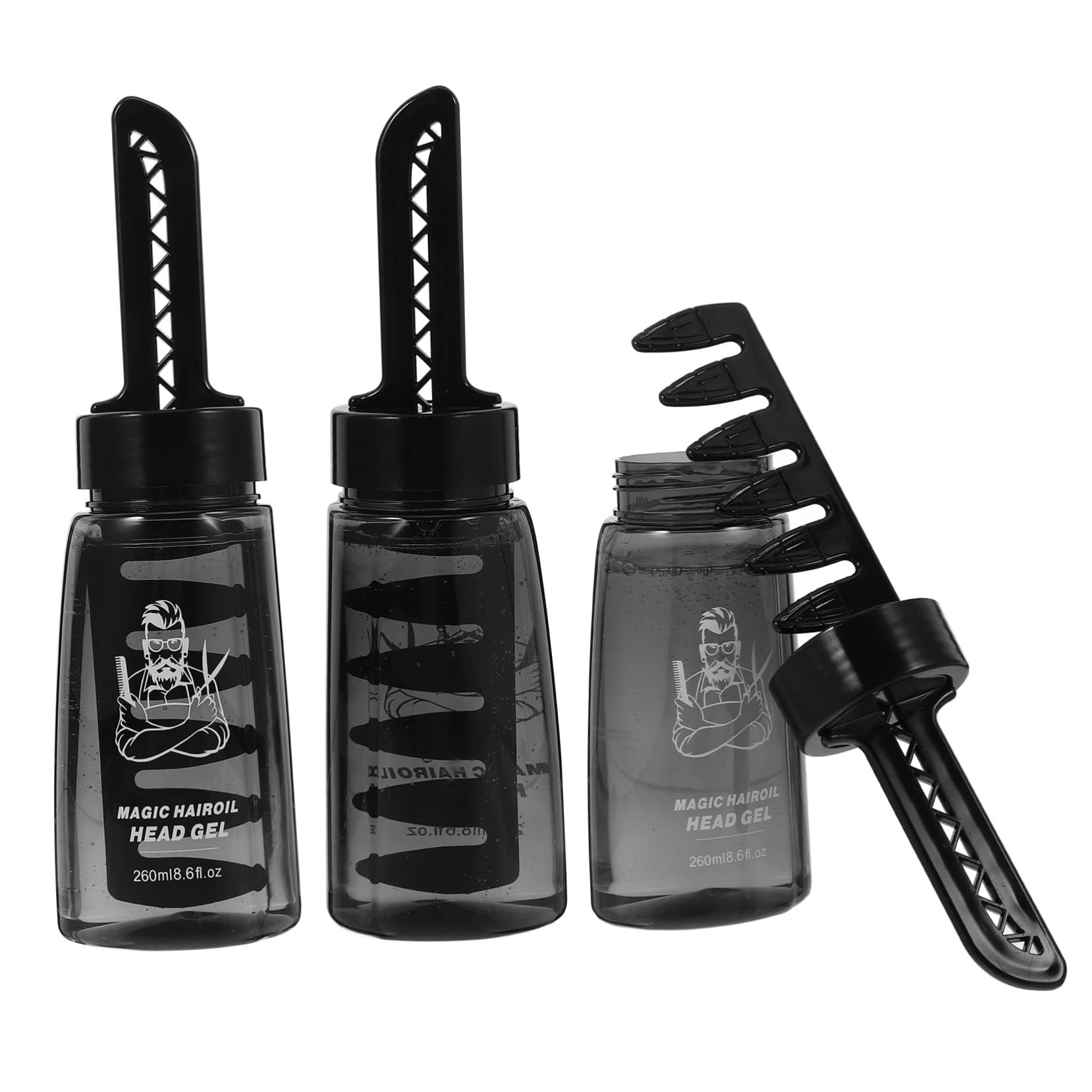 NOLITOY 3 piezas Botellas Dosificadoras para Gel de Peinado con Peine Integrado de Unidades Aplicador para Estilizar Cabello Masculino Herramienta Práctica para Distribución Uniforme del