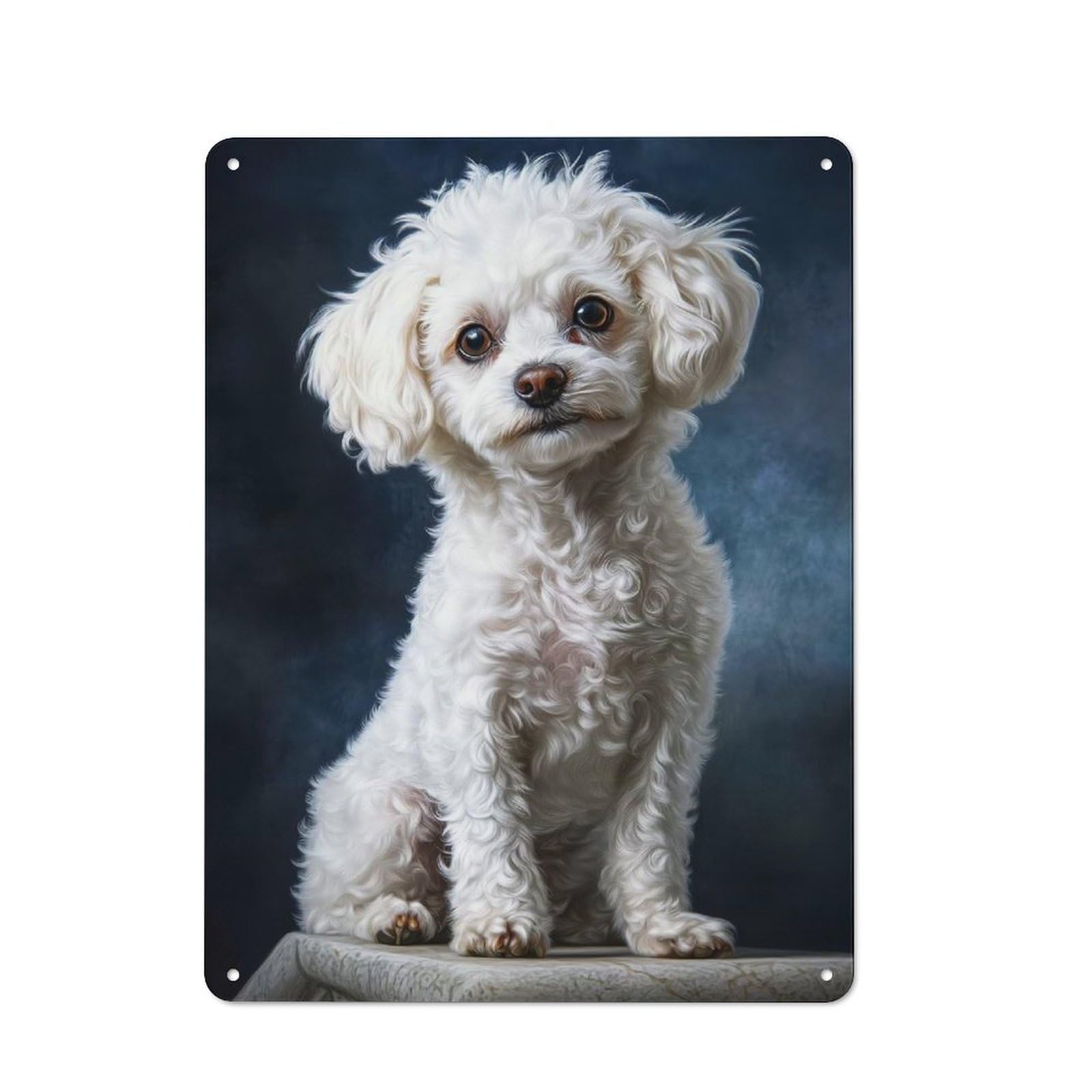 Junmoney White Poodle Portrait Vintage Tin Sign 40X30cm With For Garage Wall, For Kitchen And Home Bar Decor, For Living Room And Hallway Decor