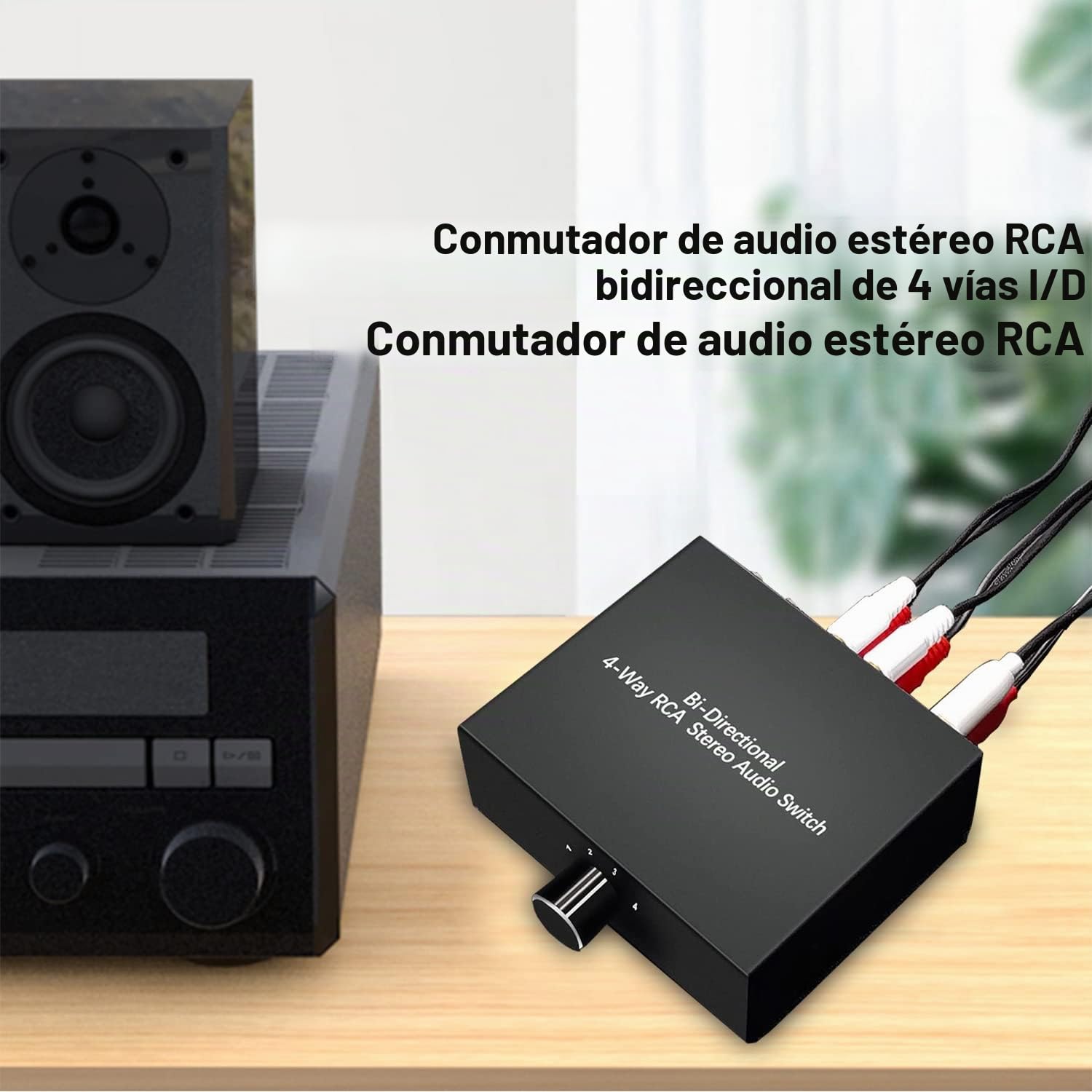 Conmutador de Audio estéreo RCA bidireccional de 4 vías, 1 en 4 Salidas o 4 en 1 Salidas, Divisor de Audio de Canal de Sonido L/R Caja selectora de Audio