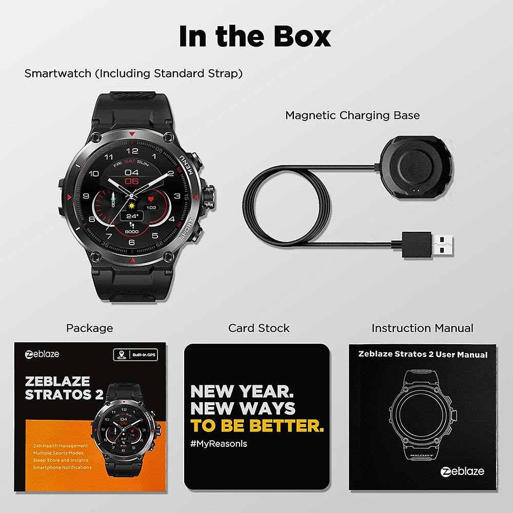 Zeblaze Stratos 2 Montre intelligente GPS Affichage Amoled Moniteur de santé 24 h 5 ATM Longue durée de vie de la batterie Smartwatch pour homme