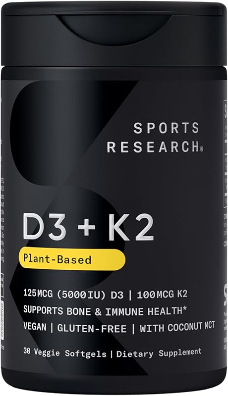 Vegan Vitamin D3 + K2 w/Coconut Oil, 30 Count Plantgels™ | Plant-Based Vitamin D 5000iu/125mcg & Soy-Free Vitamin K 100mcg for Bone & Immune Support - Vegan Certified · Non-GMO