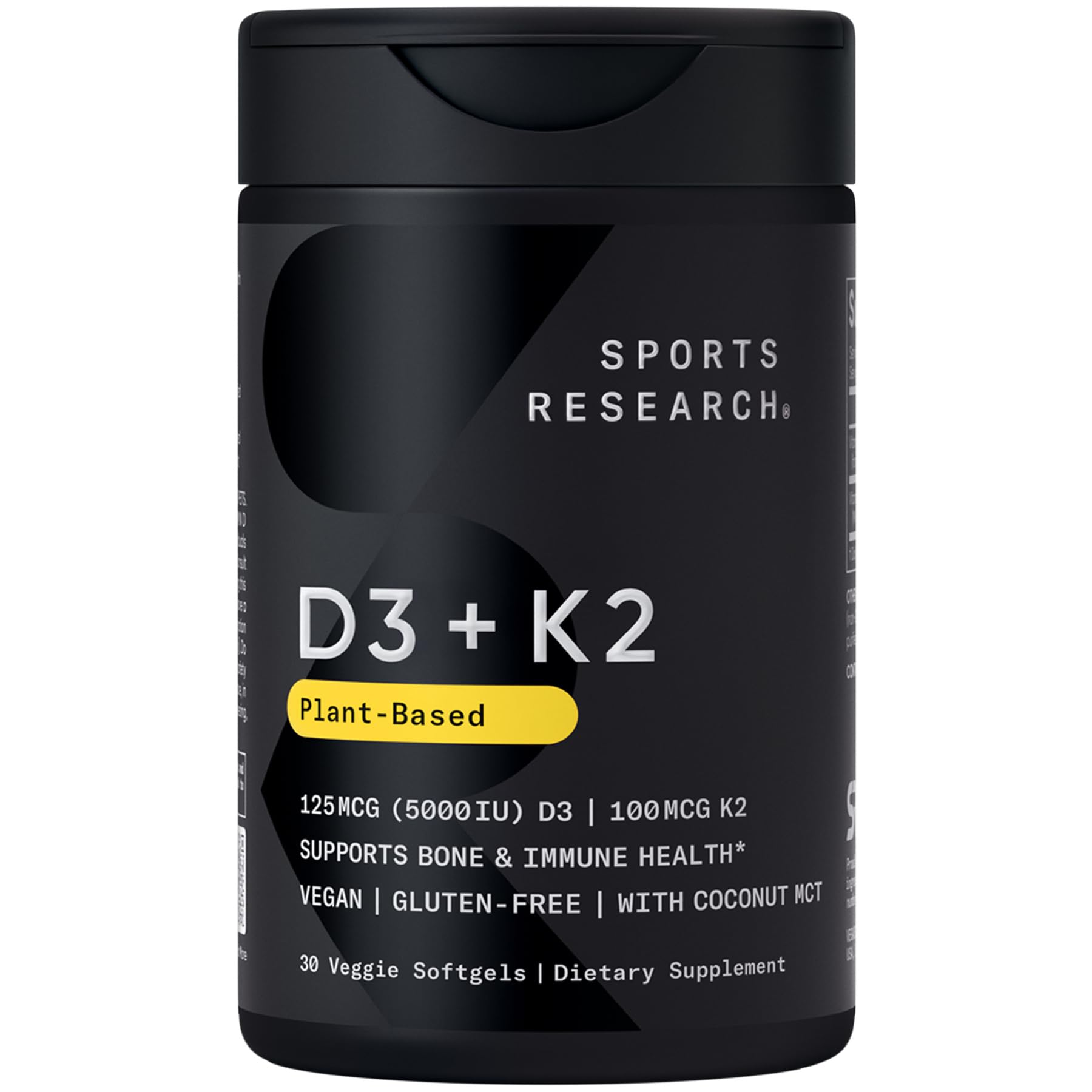 Sports Research® Vegan Vitamin D3 + K2 w/Coconut Oil, 30 Count Plantgels™