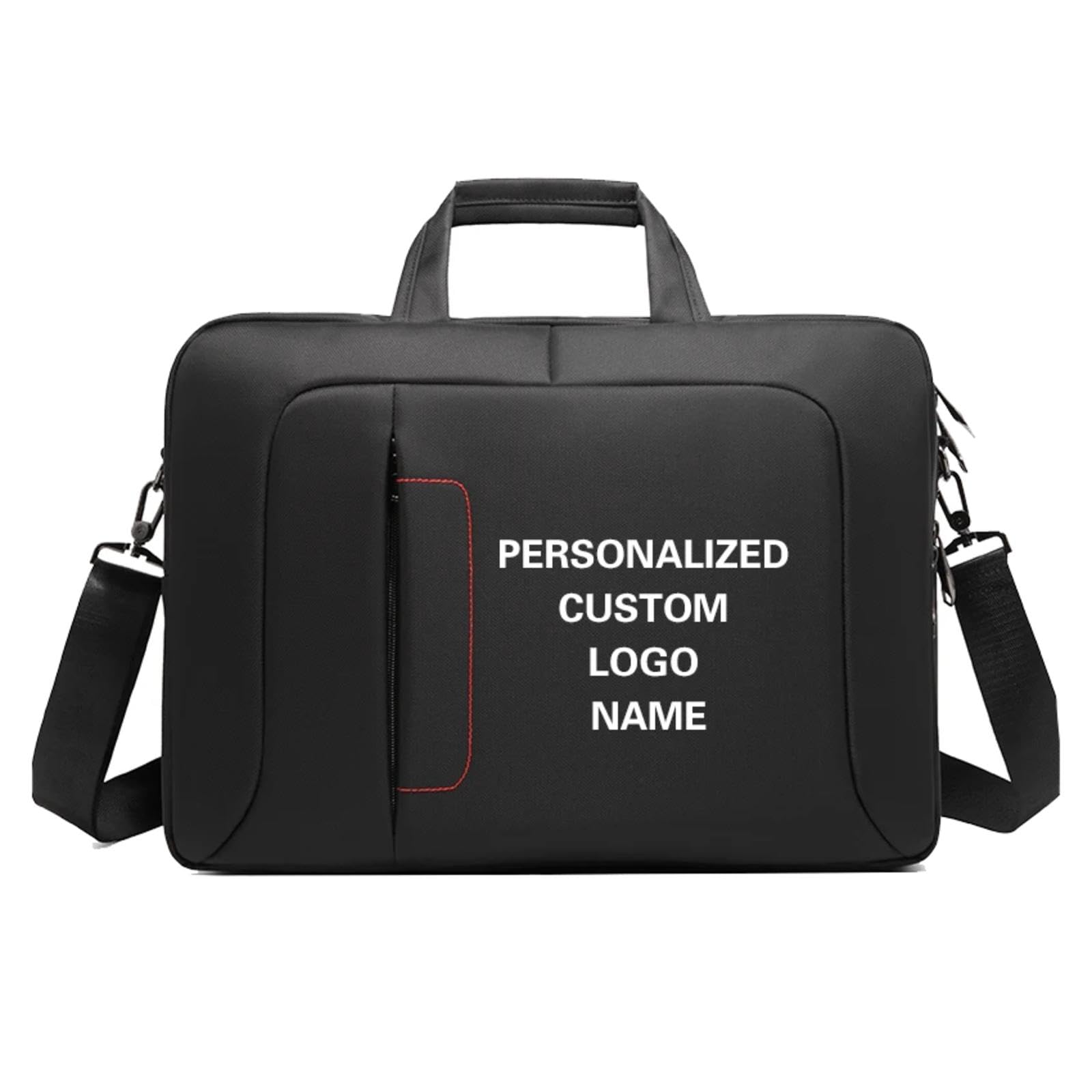 Personalisierte Herrenhandtasche mit Logo Namenstext Bedruckt, 15,6 Zoll Business-Aktentasche, wasserdichte Laptoptasche Aus Nylon für Damen Herren Black,40 * 29 * 11.5cm
