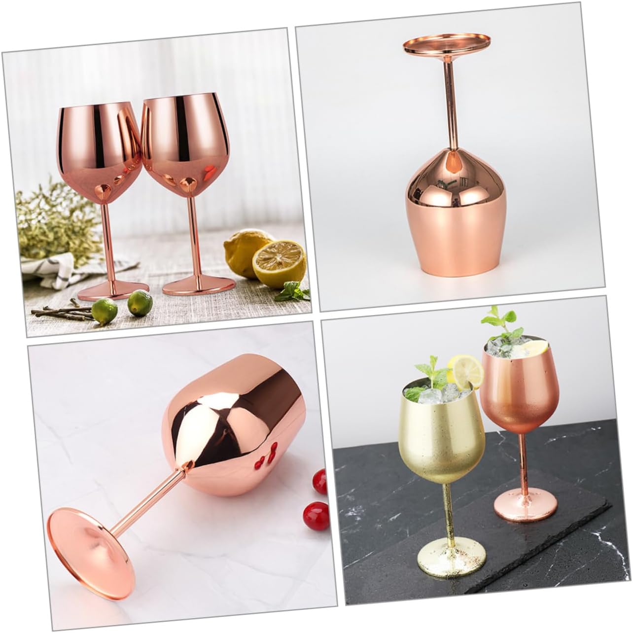 2pcs Stainless Steel Shatterproof Wine Goblets Stemmed Cocktail Cups for Parties and Outdoor Use Lightweight Easy to Clean Elegant Rose Gold Finish