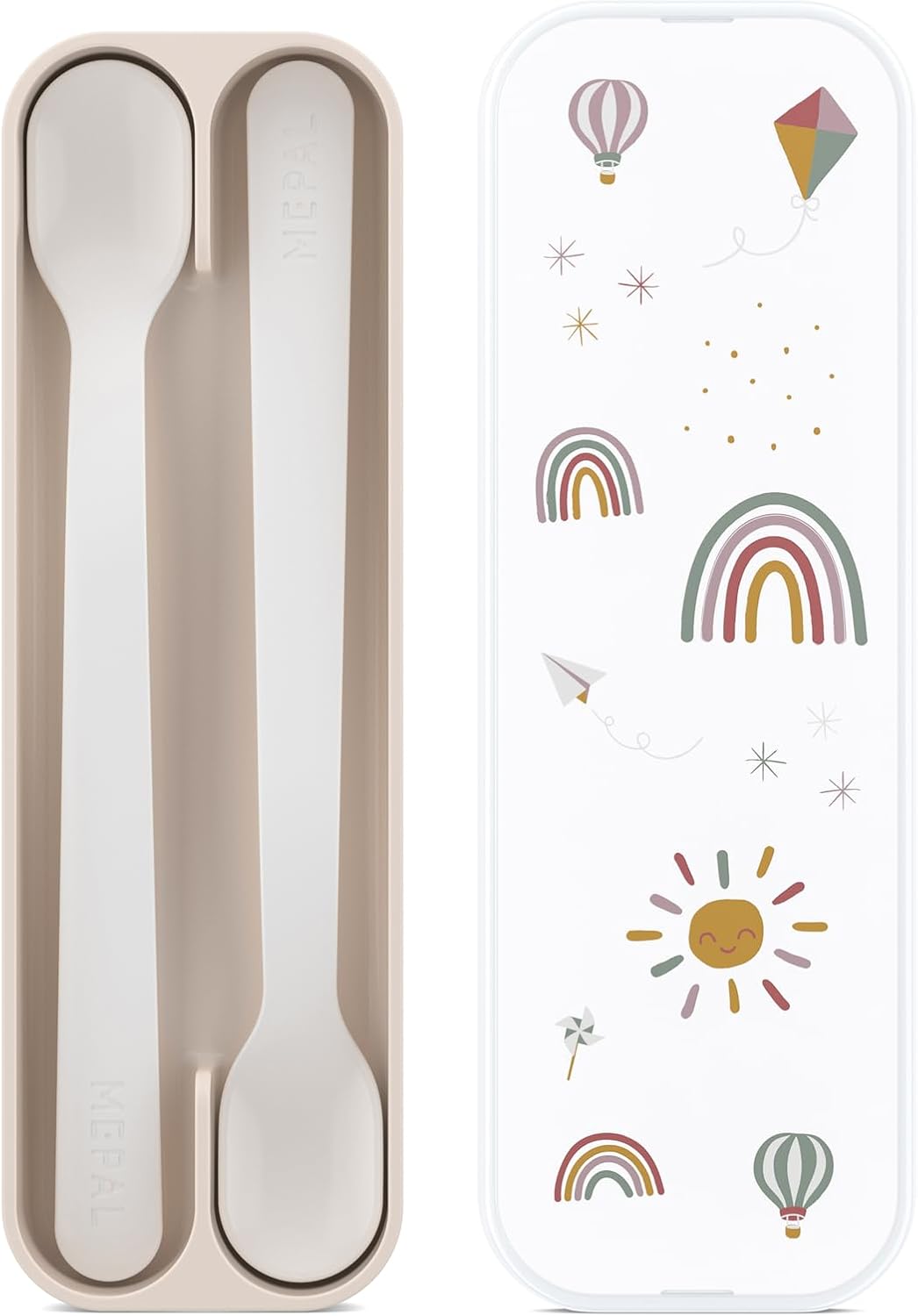 Mepal Baby Feeding Spoon Mio, Long-handled Baby Spoon, Dishwasher Safe & BPA-free, Baby Utensils, Set of 2, Sunshine & Rainbow