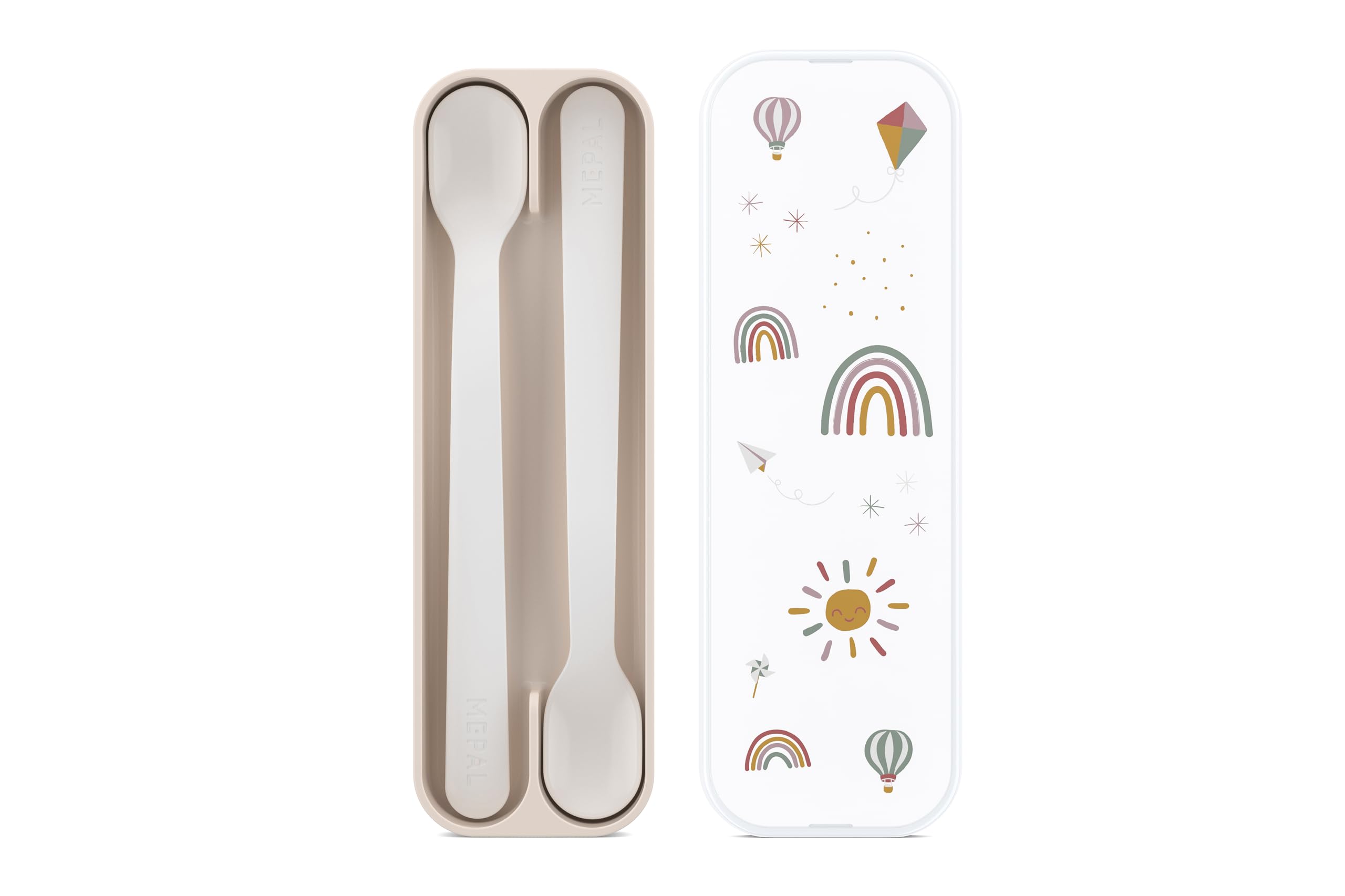 Mepal Baby Feeding Spoon Mio, Long-handled Baby Spoon, Dishwasher Safe & BPA-free, Baby Utensils, Set of 2, Sunshine & Rainbow