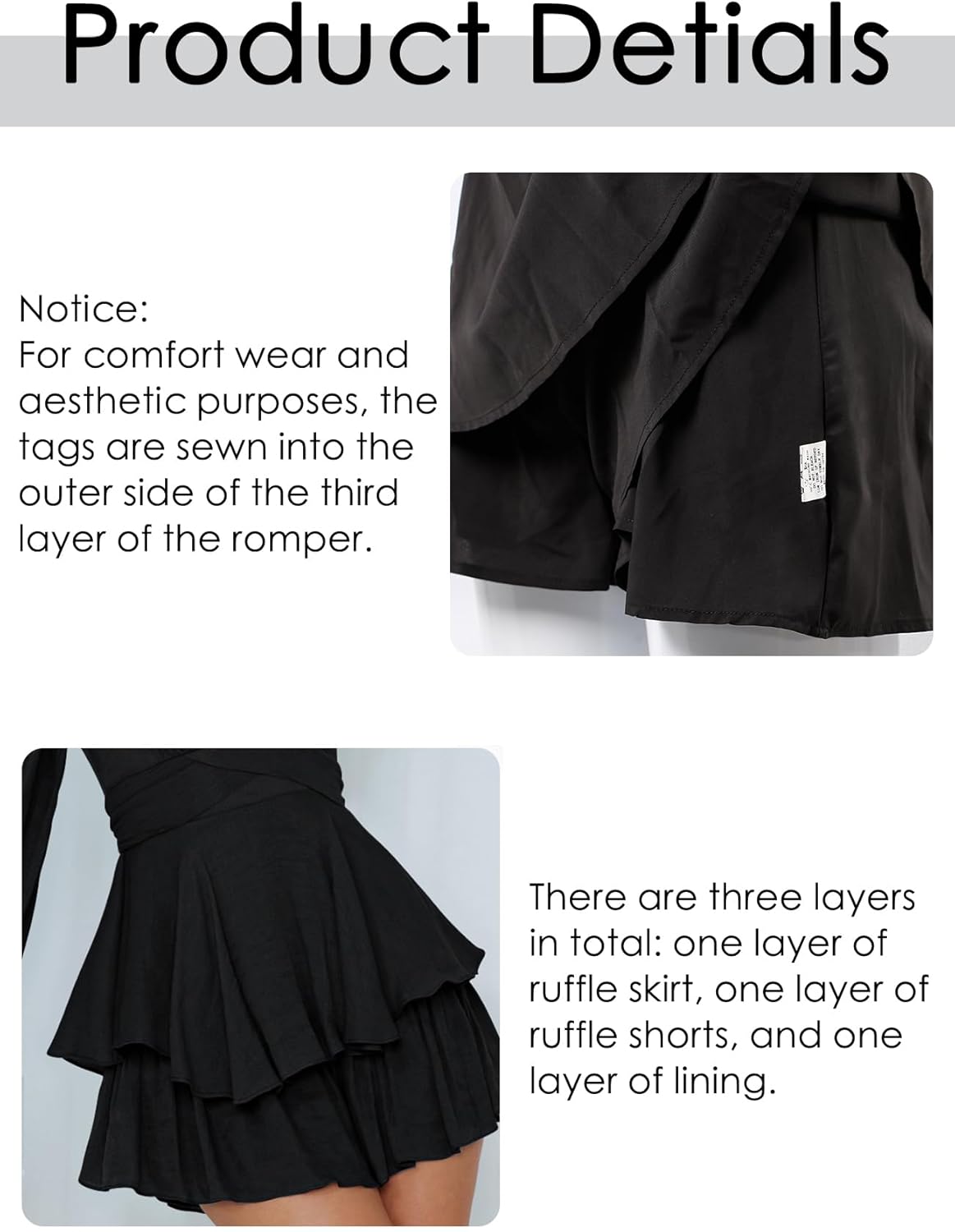 Boho off Shoulder Rompers for Women Dressy Lantern Long Sleeve Ruffle layer Back Tie Mini Shorts Jumpsuit - Image 6