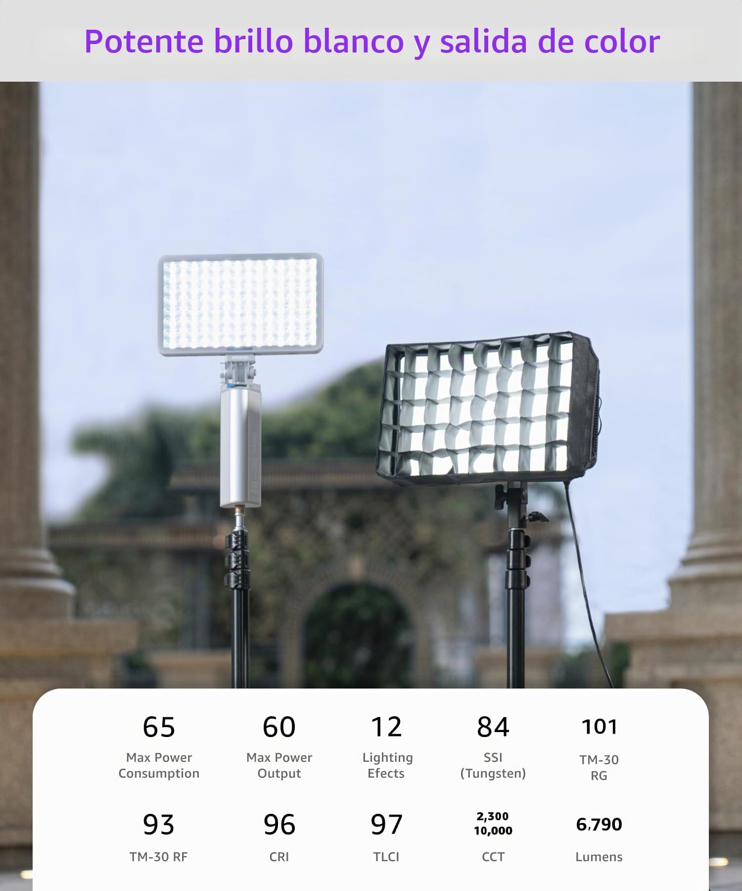 amaran Pano 60c Kit 60W RGBWW Full-Color Panel Light with 22,220 Lux @ 0.5m, USB-C PD Powered, Includes Softbox, Grid, Diffuser, Carrying Case for Photography & Video - Blanco