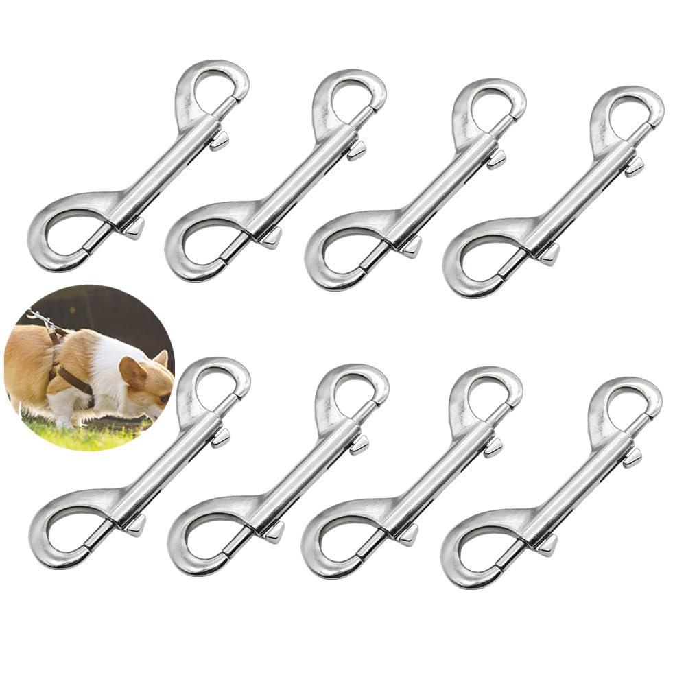 Lot de 8 mousquetons à double extrémité, double mousqueton en acier inoxydable, double mousqueton, mousqueton en acier inoxydable, pour laisses pour chiens, camping familial en plein air, porte-clés