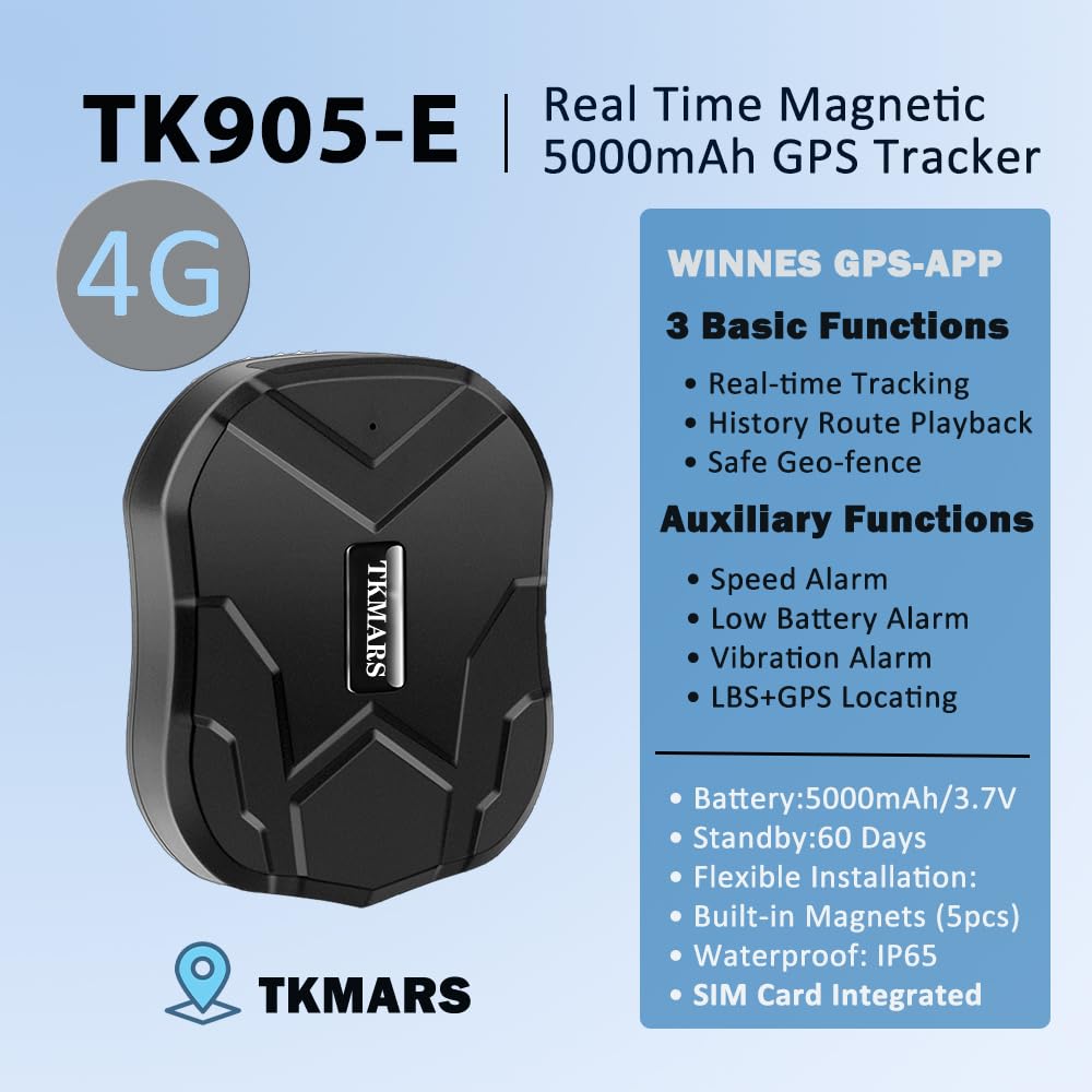 Localizzatore GPS per auto 4G TK905E con scheda SIM, batteria da 5000 mAh Localizzatore antifurto 4G con forte magnete nascosto, allarme a vibrazione, limite di velocità e localizzatore GPS Geo-Fence